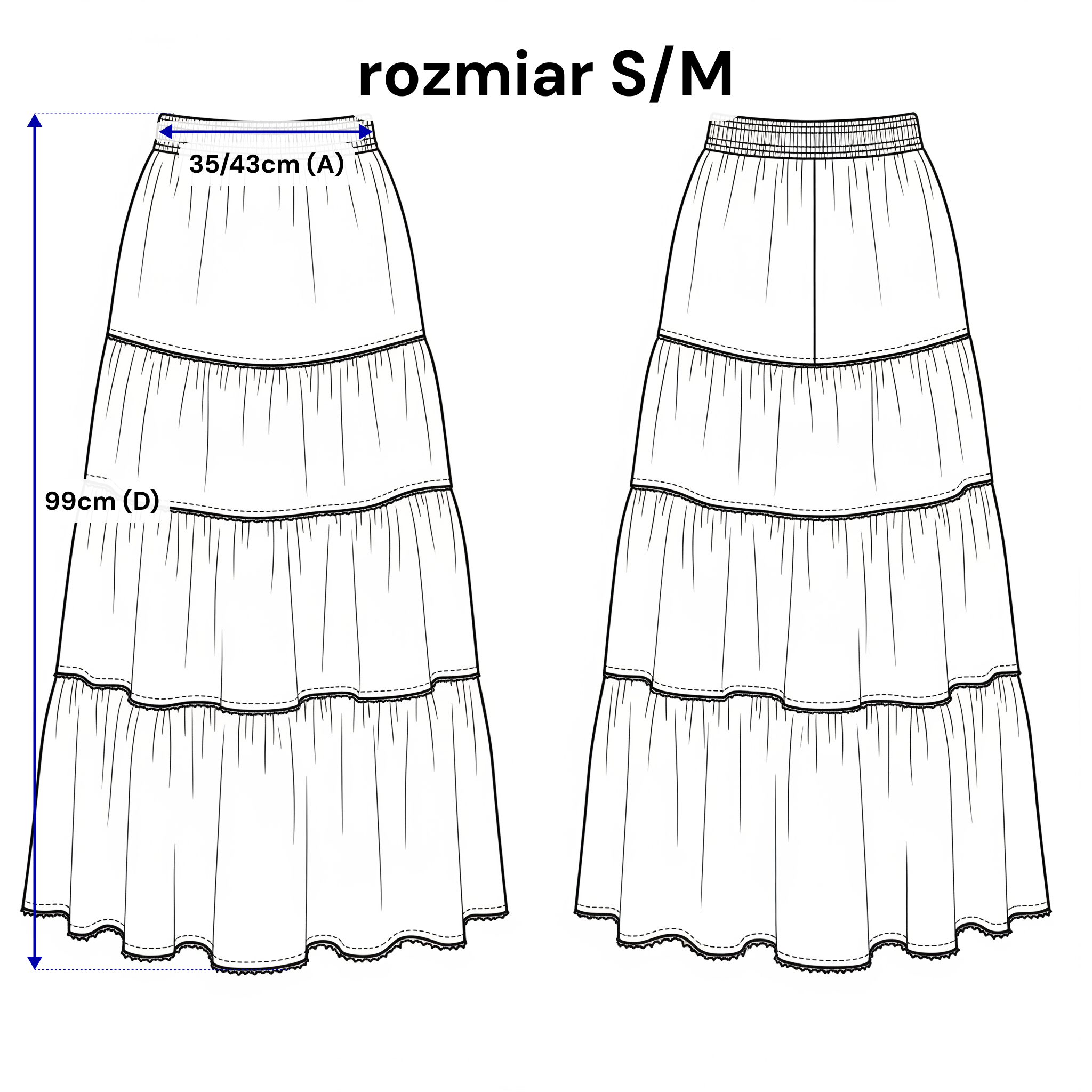 Lniana spódnica maxi z falbanami