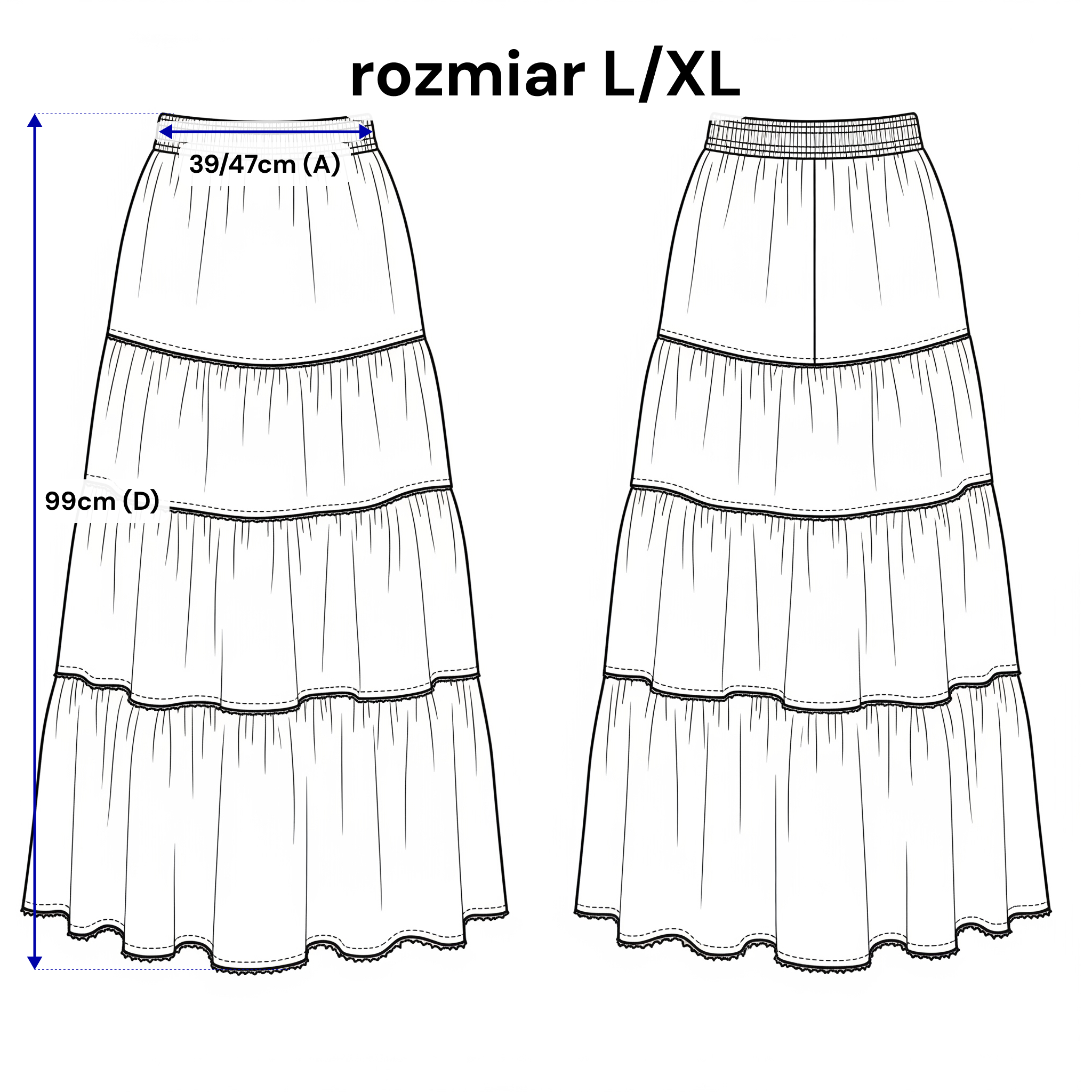 Lniana spódnica maxi z falbanami
