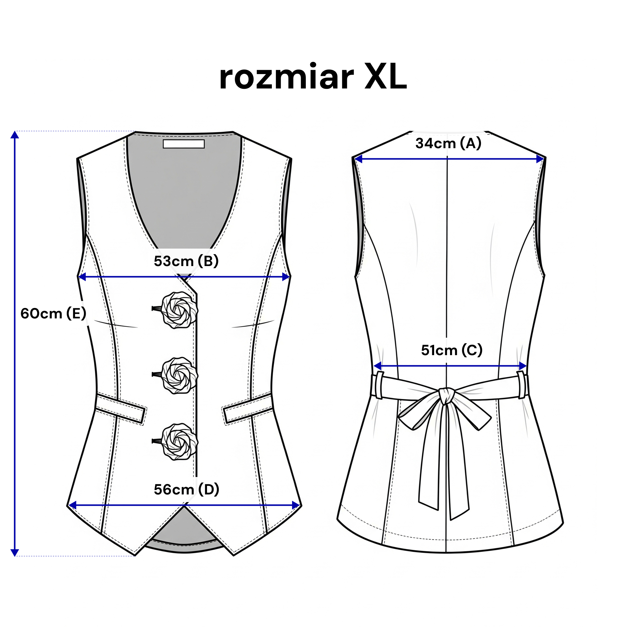 Kamizelka damska z kwiatowymi guzikami – elegancki fason z regulacją