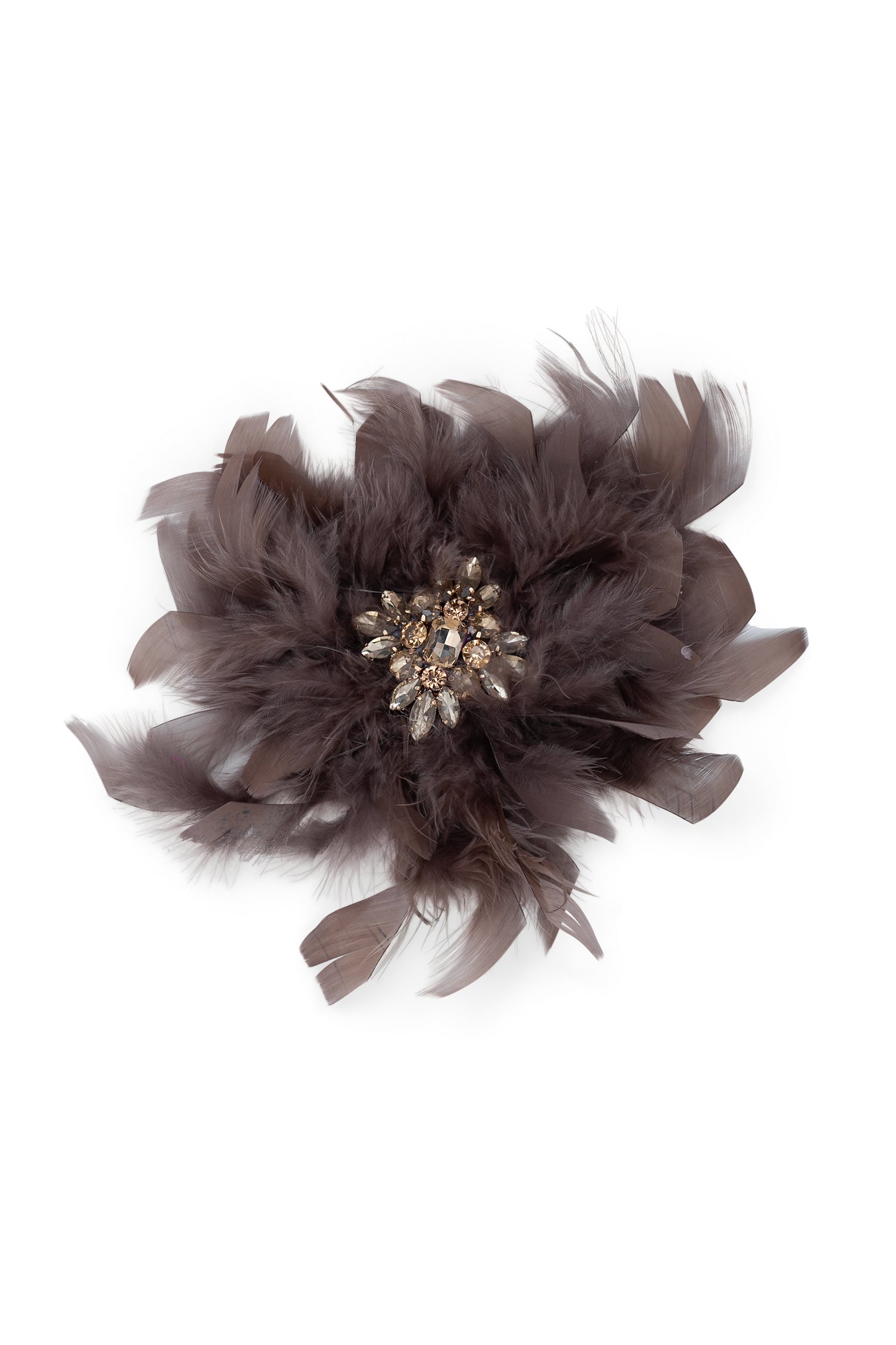 Broszka - kwiatek pióra brązowa