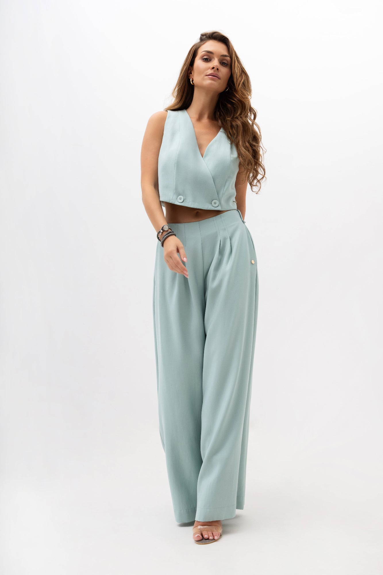 Weit geschnittene Damenhose mit Bundfalten – elegantes Design mit elastischem Bund