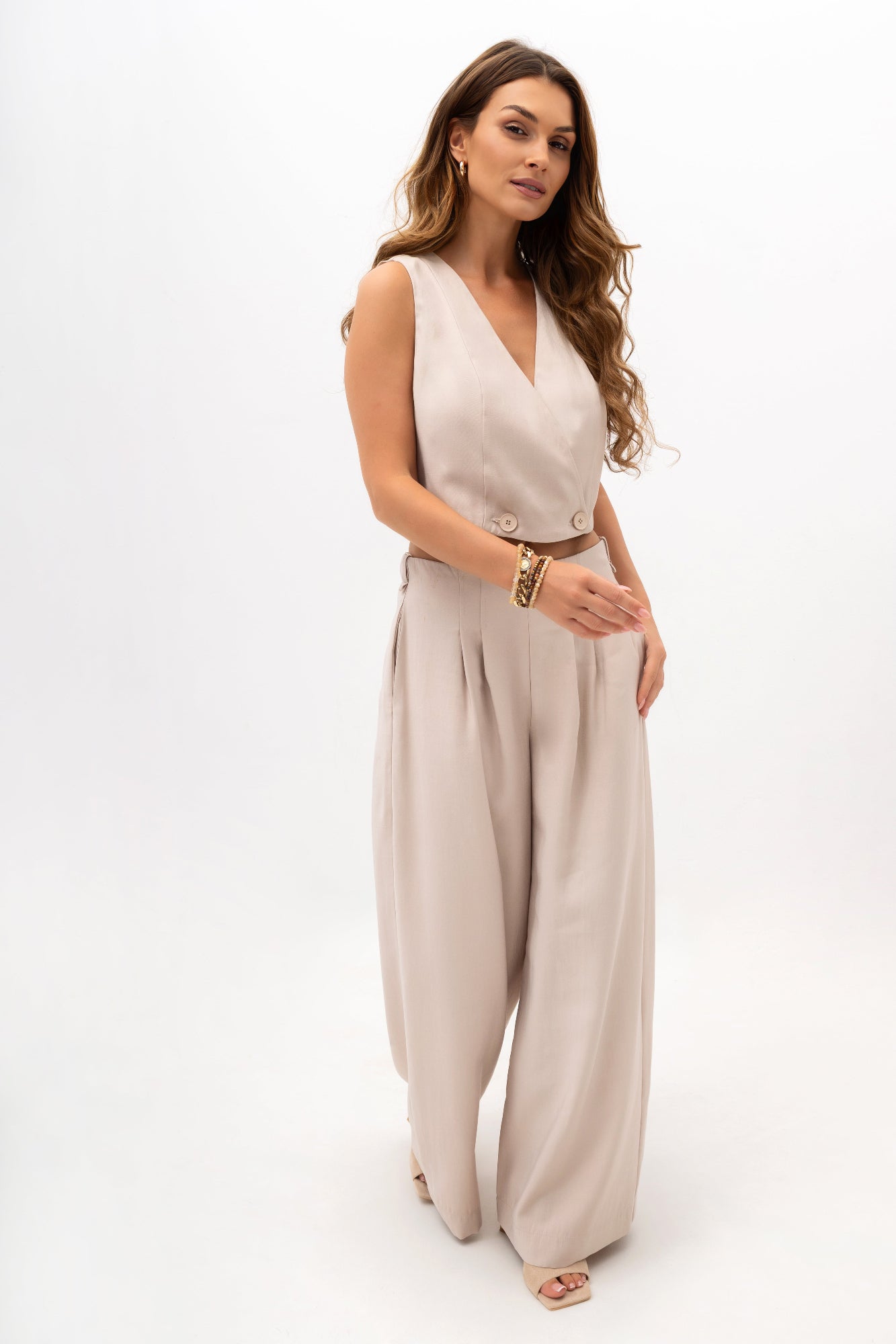 Weit geschnittene Damenhose mit Bundfalten – elegantes Design mit elastischem Bund