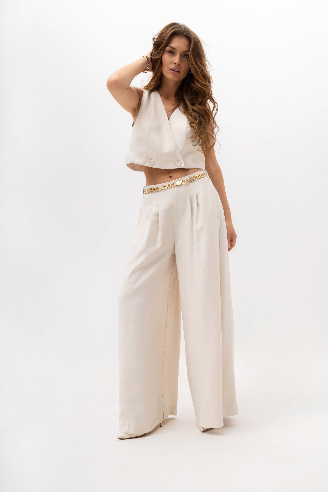 Weit geschnittene Damenhose mit Bundfalten – elegantes Design mit elastischem Bund