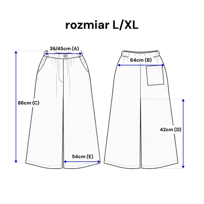 Lniane kuloty 7/8 – szerokie spódnico-spodnie z gumką w pasie