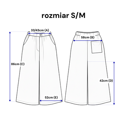 Lniane kuloty 7/8 – szerokie spódnico-spodnie z gumką w pasie