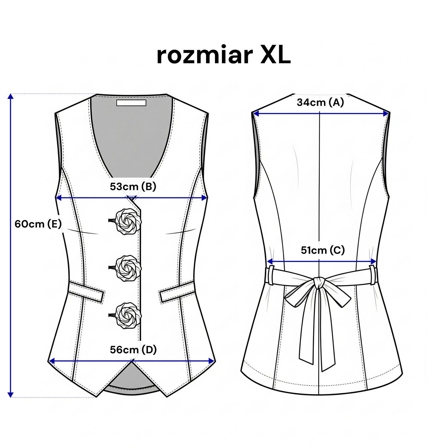 Kamizelka damska z kwiatowymi guzikami – elegancki fason z regulacją