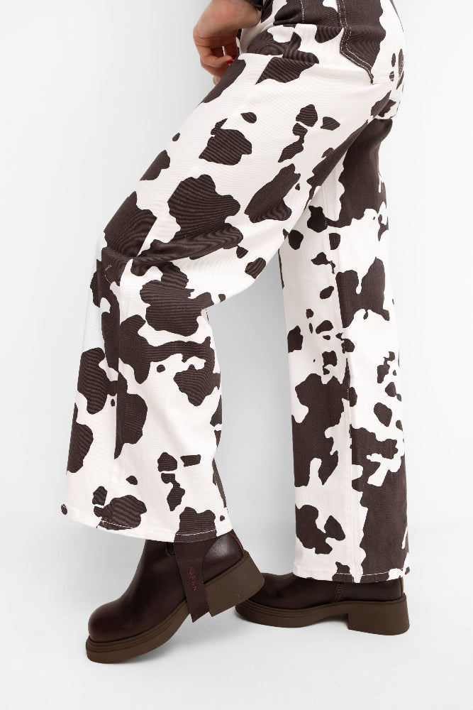 Spodnie wide leg w zwierzęcy print ecru w łaty