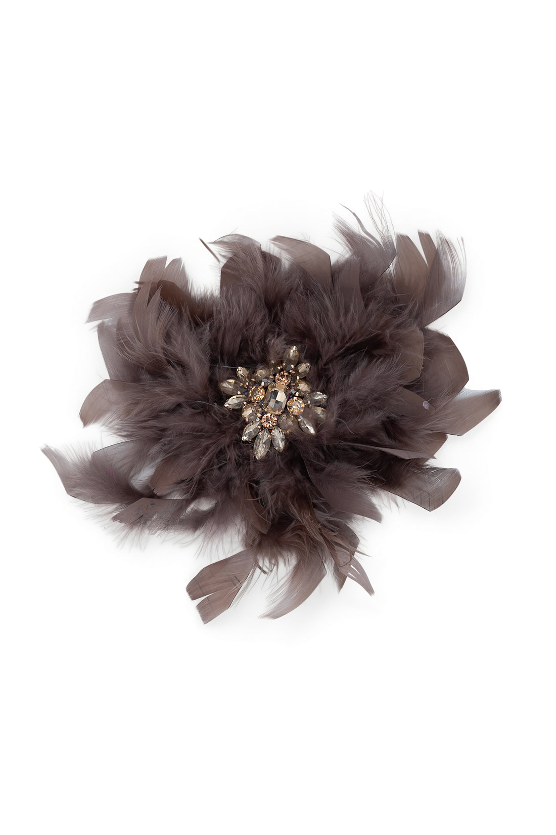 Broszka - kwiatek pióra brązowa