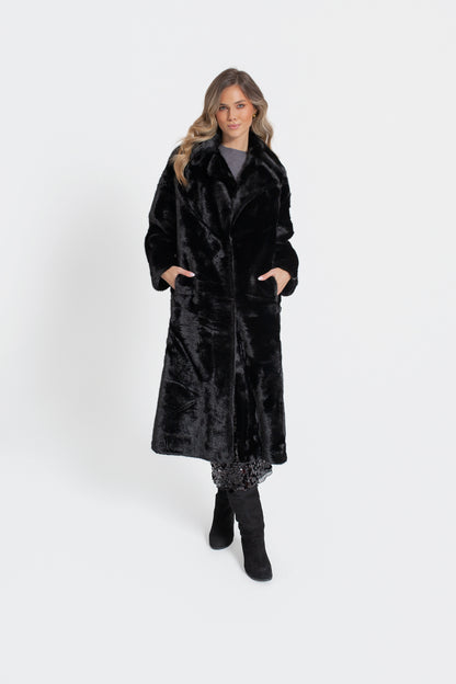 CLARA Długi płaszcz damski - futro