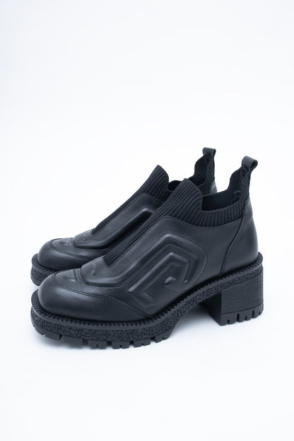 Skórzane Botki Wsuwane na Grubej Podeszwie