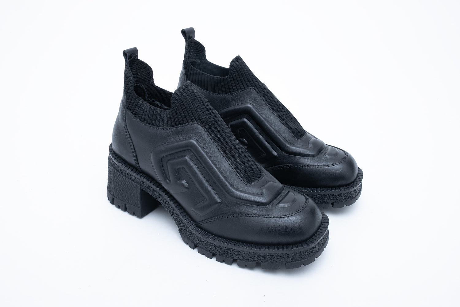 Skórzane Botki Wsuwane na Grubej Podeszwie