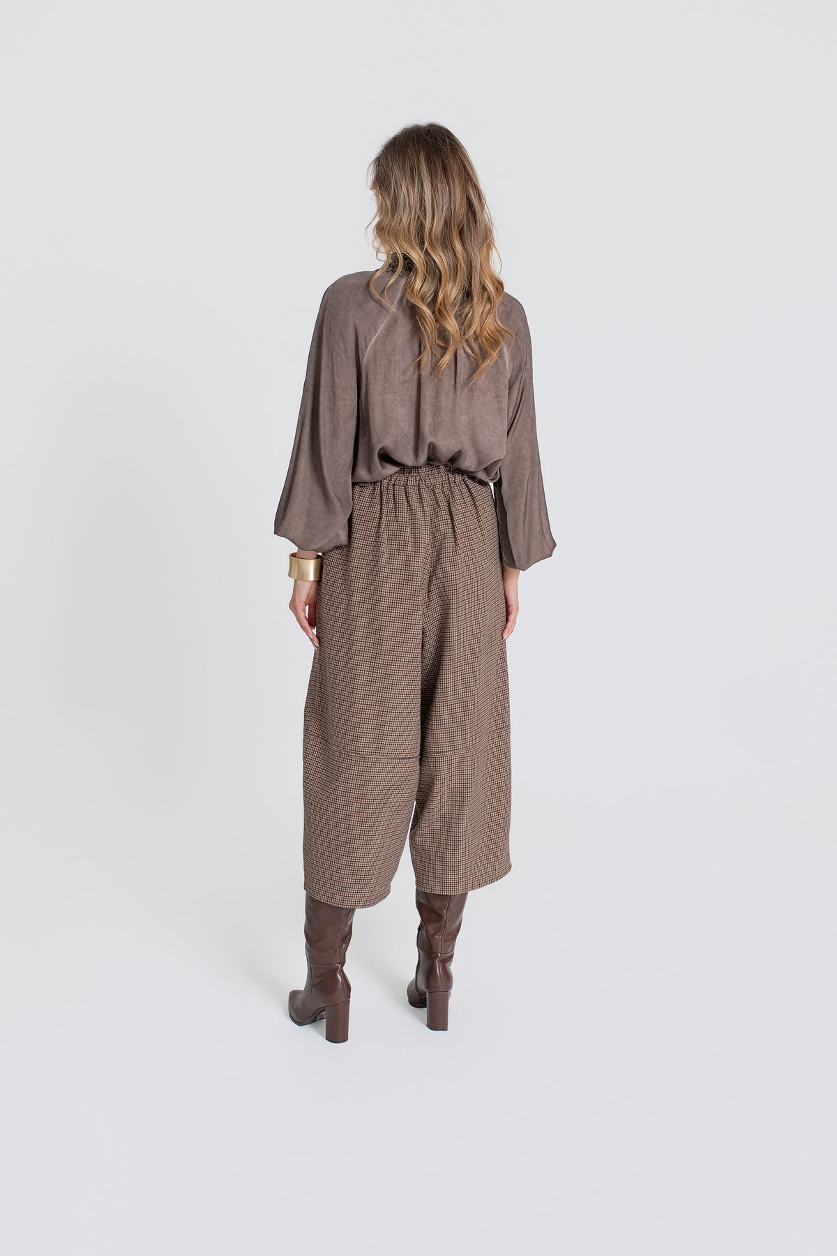 KIRA Koszula damska oversize w kratę z falbankami