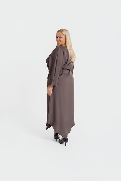 VELORIA – sukienka satynowa maxi z kwiatem