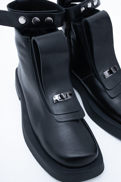 Skórzane Botki Ozdobnym Paskiem 2w1